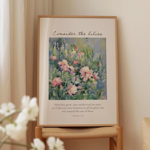 Consider the lilies Wildflower field Matthew 6:28 Vintage Painting Christian Scriptures Art Modern Christian Home Decor Biblical Art Prints
