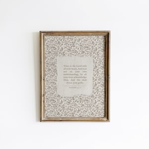Proverbs 3:5-6 Scripture Art Print, Vintage Floral Bible Verse (Digital Download)