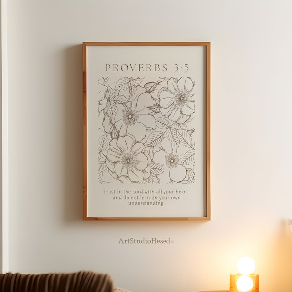 Trust in the Lord with all your heart Proverbs 3:5 Neutral Modern Artwork Scripture Minimalist Bible Print Encouraging Christian Wall Art