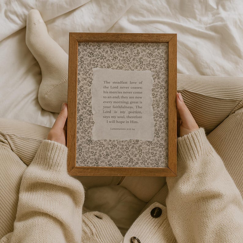 Lamentations 3 Scripture Art Print: Vintage Christian Home Decor (Digital Download image 3