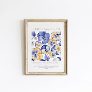 Ephesians 3:20-21 Biblical Art Scriptures Prints Modern Christian Home Decor Comforting Bible Verse artwork Watercolor Floral Bible art