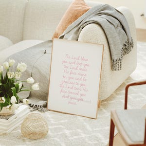 Numbers 6:24-26 The Lord bless you and keep you Biblical Artwork Modern Christian home decor Nursery Pink Scripture print art