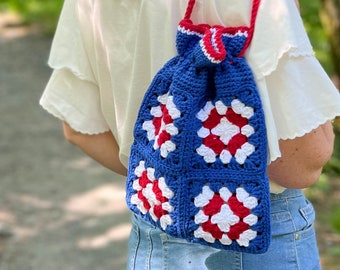 Granny Square Easy Crochet Bag Pattern,  4th of July Crochet Handbag, Stars and Stripes crochet pattern, Beginner Friendly Purse, US Flag