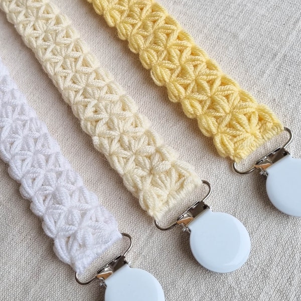 Crochet Pacifier Clip Pattern, Baby Shower Gift, Jasmine Stitch, Digital Pattern, Crochet Paci Clip, Pacifier holder, Crochet Pattern, PDF