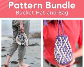 Hat and Bag Crochet Pattern Bundle, Crochet summer hat, Festival crochet, Beginner Crochet Bag, Crochet Reusable Gift Bags, Easy Crochet hat