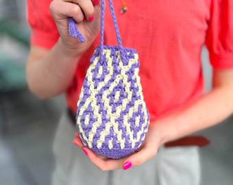 Easy crochet bag pattern, Mosaic crochet, drawstring pouch, Instant Download PDF