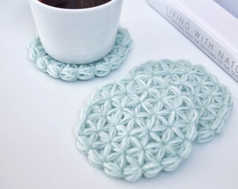 Crochet coaster pattern, Flower coaster, Crochet flower, Coffee coaster, Mug rug crochet, photo tutorial, Farmhouse decor, Easter Crochet
