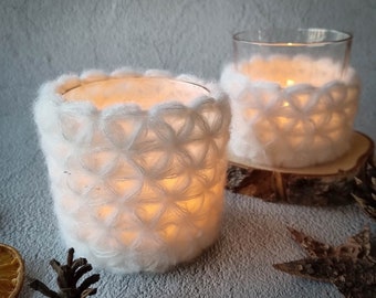 Candle Cozy Crochet Pattern, Crochet Candle Holder all sizes, Mason Jar Cozy, Candle Cover, jasmine stitch, Christmas crochet PDF pattern