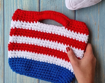 Easy Crochet Handbag Pattern, 4th of July Crochet, Stars and Stripes DIY, Red, white and blue, Independence Day Crochet, American Flag DIY