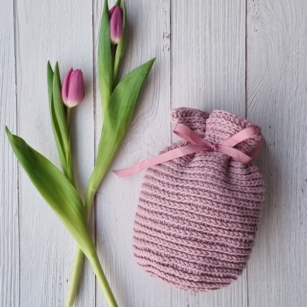 Reusable mini gift bag crochet pattern, Crochet bucket bag, Easy Crochet Pattern, Drawstring purse pattern, English + Norsk PDF pattern