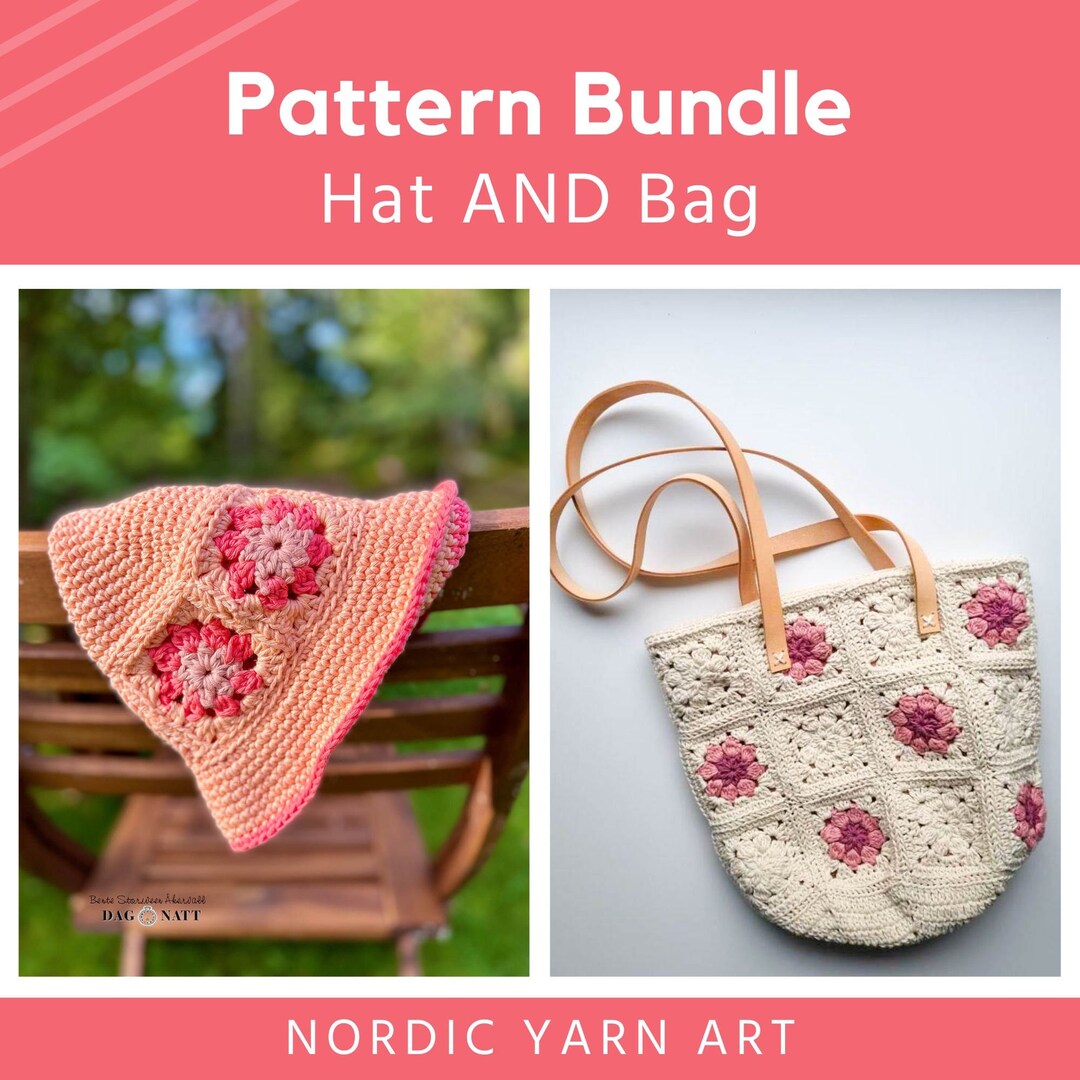 Granny Square Bag AND Hat Crochet Pattern Bundle, Crochet Sun Hat ...