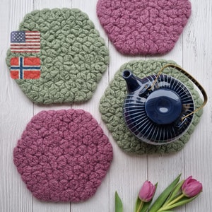 Farmhouse Crochet Trivet Pattern, Chunky Crochet Hot Pad, Kitchen Crochet, Jasmine Stitch Tutorial, DIY, English and Norwegian PDF Pattern