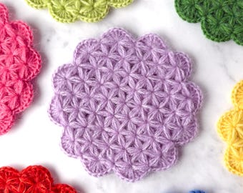 Crochet coaster pattern, Flower coaster, Crochet flower, Coffee coaster, Mug rug crochet, photo tutorial, Farmhouse decor, Spring Crochet