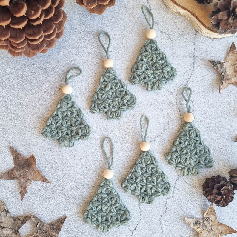 Christmas Tree Ornament Crochet Pattern, Christmas tree crochet pattern set 2 sizes, Home decor holiday gift, Winter crochet PDF patterns image 1