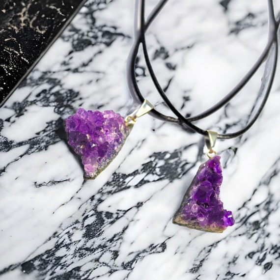 Amethyst Cluster Pendant Necklace 925 Sterling Silver Raw Amethyst Cluster Amethyst Geode Druzy Amethyst Etsy