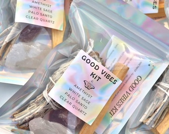 Good Vibes Kit | Smudge Kit | Sage, Palo Santo, Amethyst, Clear Quartz | Good Vibes Only | Metaphysical | Smudging