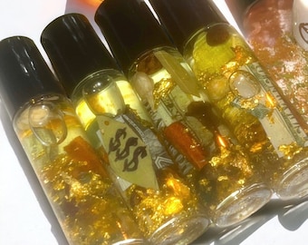 24 K Gold Money Oil | Made with REAL 24 K Gold | Hoodoo | Voodoo | High John Root | Bay leaf | Ritual Oil