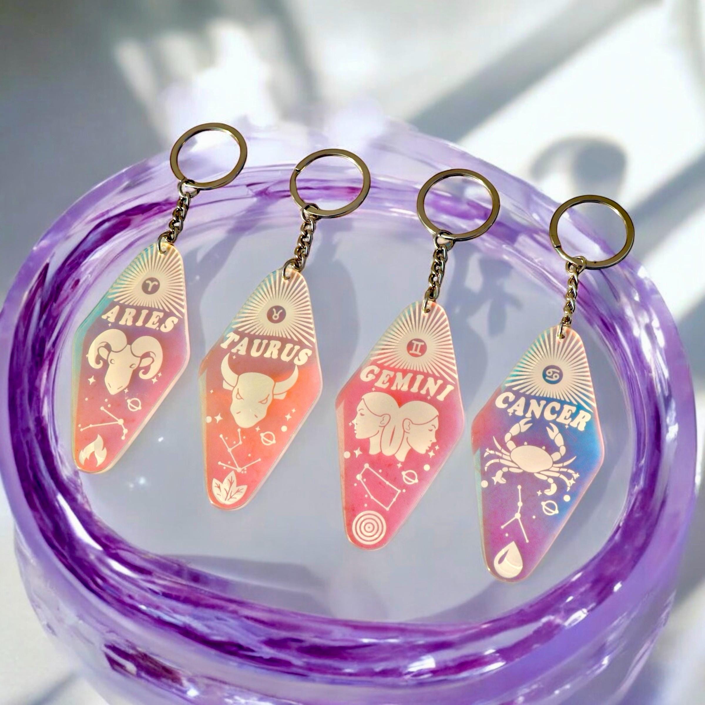 Holographic Zodiac Keychain • Astrology Keychain • Pisces • Scorpio • Capricorn • Cancer • Virgo • Leo • Spiritual Keychain • Spiritual Gift