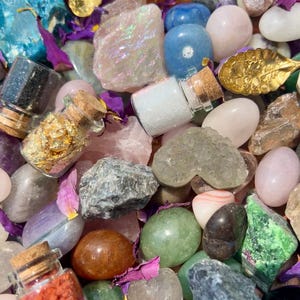 Cosmic Crush Crystal Confetti • Crystal Confetti Scoops • Raw Stones •Crystal Chip bottles • Tumbles • Towers • Spheres • Clusters • Jewelry