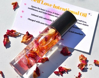 Self-love intentional oil • Ritual oil for self love • Crystal Infused • Healing + Positive Energy • Spell Oil • Manifesting Oil