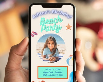 Beach Birthday Party Invitation Template, Beach Birthday Invitation, Beach Birthday Party Invite, Photo Invitation