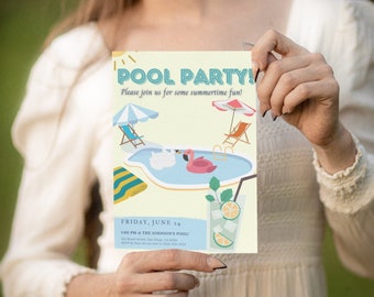 Pool Party, Pool Party Invite, Pool Invitation, Birthday Invitation, Pool Birthday, Summer Pool Party, Swimming Party, Editable Template