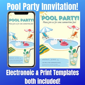 Pool Party, Pool Party Invite, Pool Invitation, Birthday Invitation, Pool Birthday, Summer Pool Party, Swimming Party, Instant Download