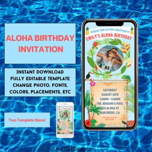 Luau Invitation, Instant Download, Tropical Birthday, Luau Invitation, Aloha Invitation, Digital Download, Pool Party, Editable Template
