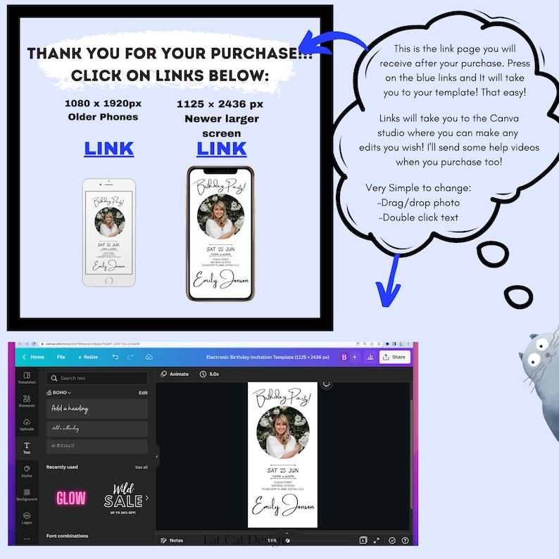 Birthday Evite, Birthday Invitation, Instant Download, Electronic