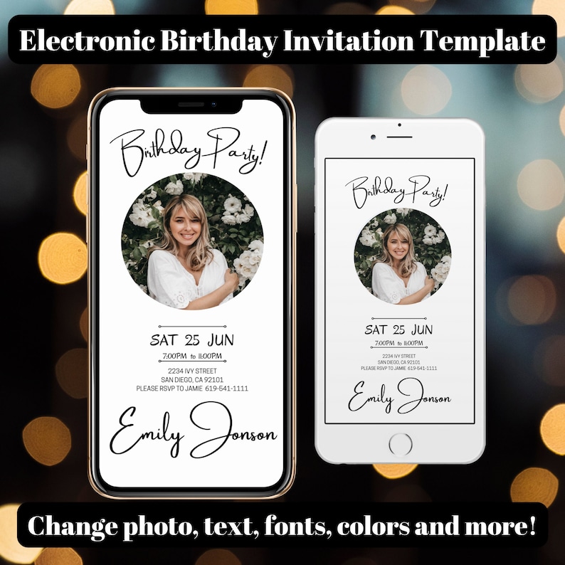 Birthday Evite, Birthday Invitation, Instant Download, Electronic