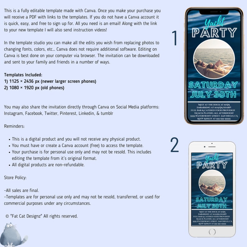 Yacht Party Invitation, Boat Party Invitation, Lake Party Invitation