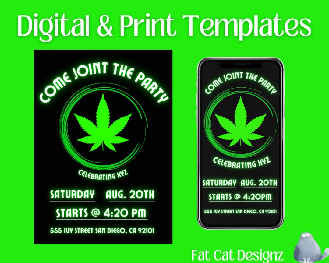 Cannabis Party Invitation Template, Weed Party Invitation Template Cannabis Party Invitation Template, Weed Party Invitation Template