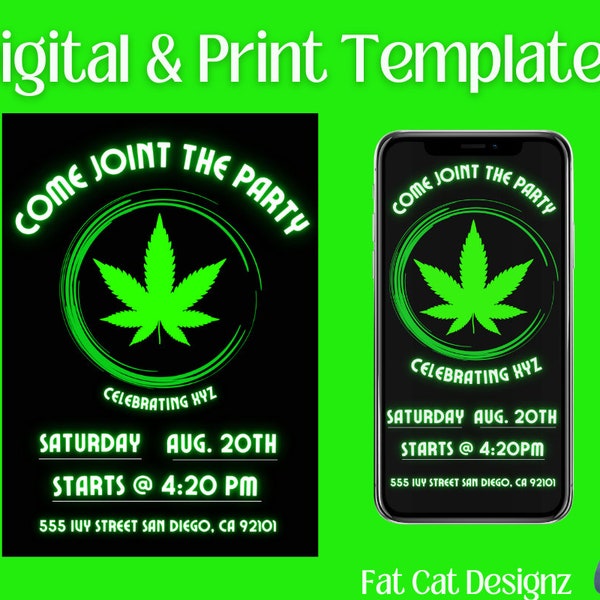 Cannabis Party Invitation Template, Weed Party Invitation Template,  Marijuana Party Invitation Template, 420 Party Invitation Template