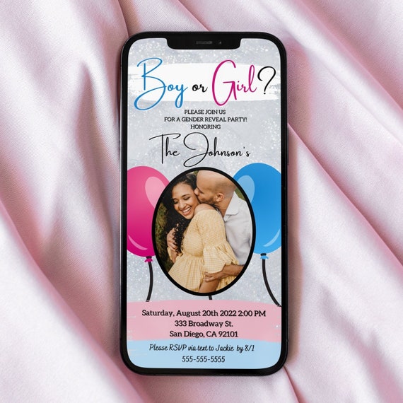 Digital Gender Reveal Invitation Gender Reveal Evite Balloon Etsy