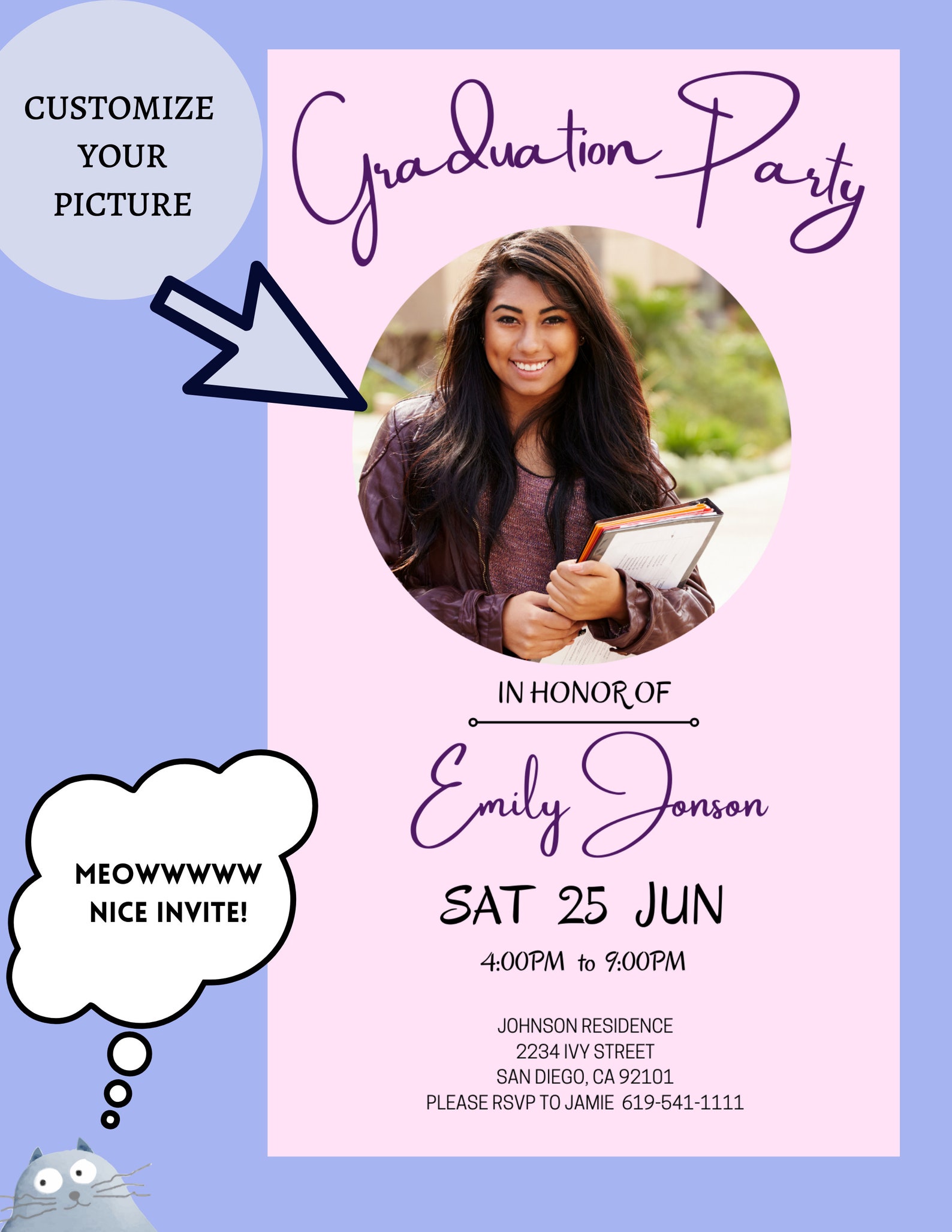 Electronic Graduation Invitation Template, Graduation Announcement, Electronic Invite, Grad