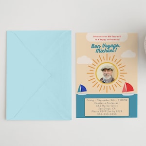 Editable Retirement Invitation Template, Digital Printable Sailing Themed Retirement Invite, Instant Download Add Photo, Retire Party