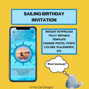 Sailing Birthday Invitation, 30th Birthday Boat Party, Instant Download, Editable Template, Sailing Invitation, Sailing Birthday