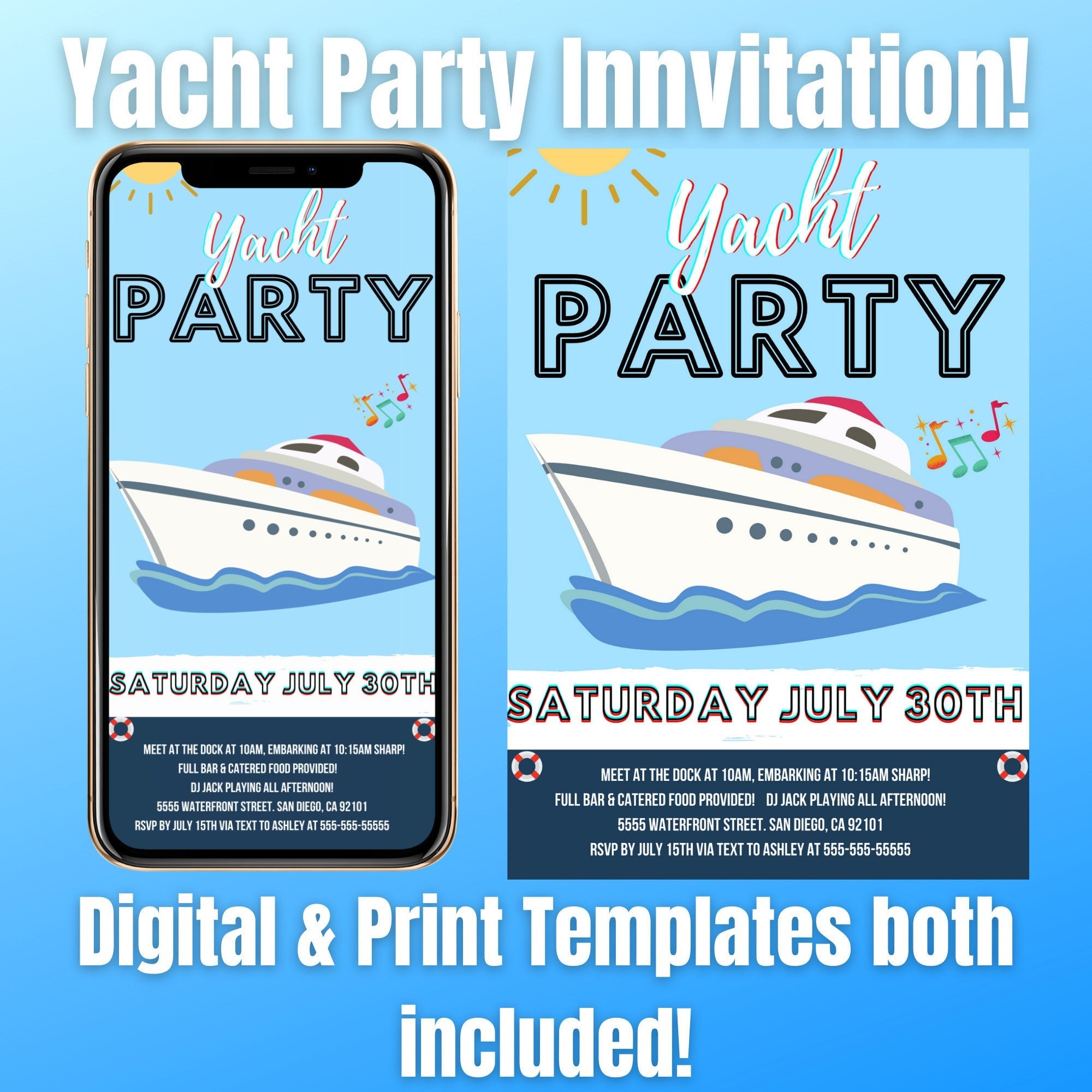 Yacht Party, Boat Party, Yacht Invitation, Yacht, Yacht Birthday