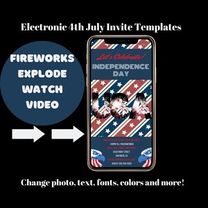 Editable Template, 4th of July Invite, Independence Day, 4th of July,  Instant Download, Evite, Digital, Fireworks