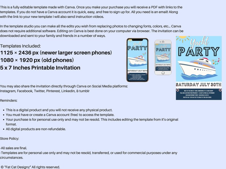 Yacht Party Invitation Template, Boat Party Invitation Template, Yacht