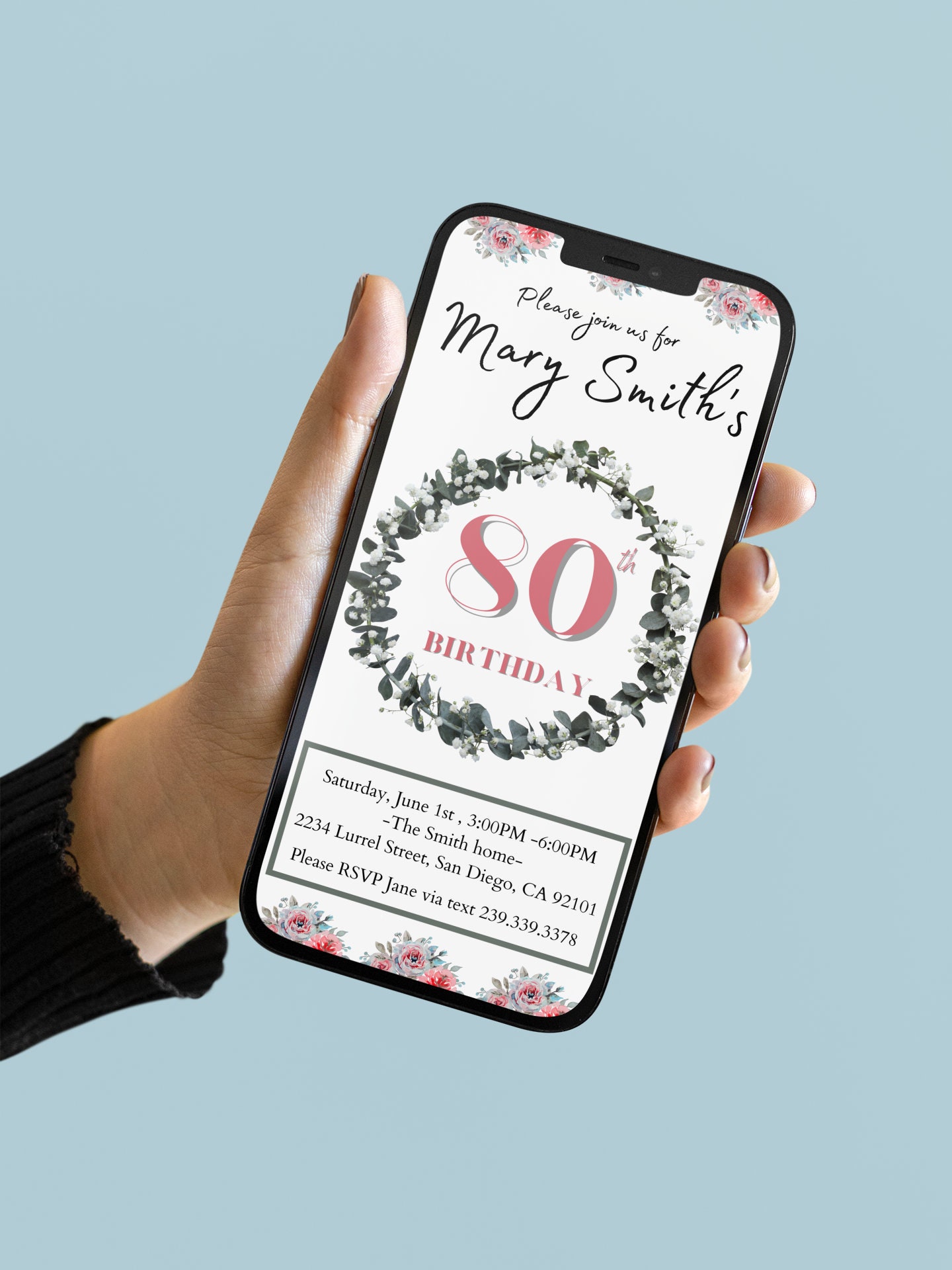 80th Birthday Invitation Template, Instant Download, 80th Birthday