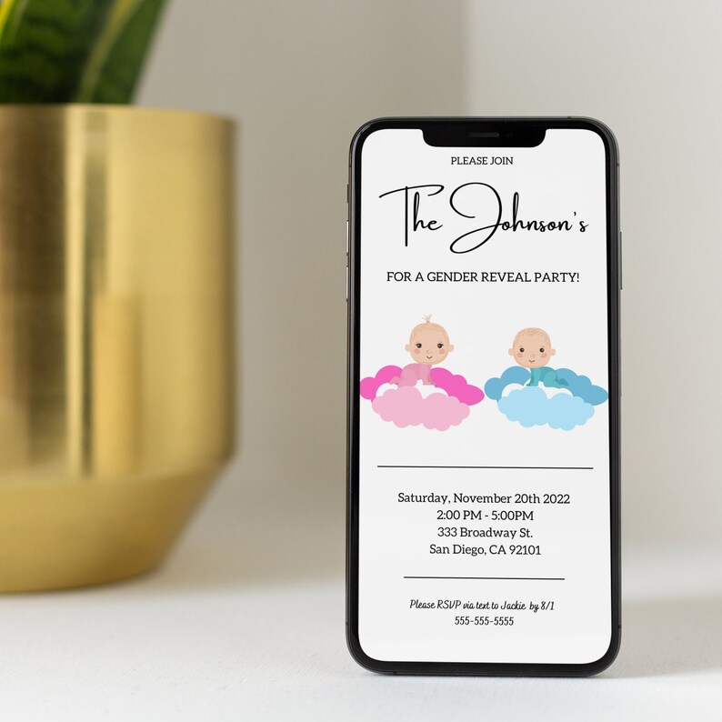 Electronic Gender Reveal Invitation Gender Reveal Evite Etsy