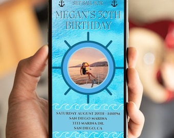 Boat Birthday Invitation, 30th Birthday Boat Party, Instant Download, Editable Template, Sailing Invitation, Sailing Birthday