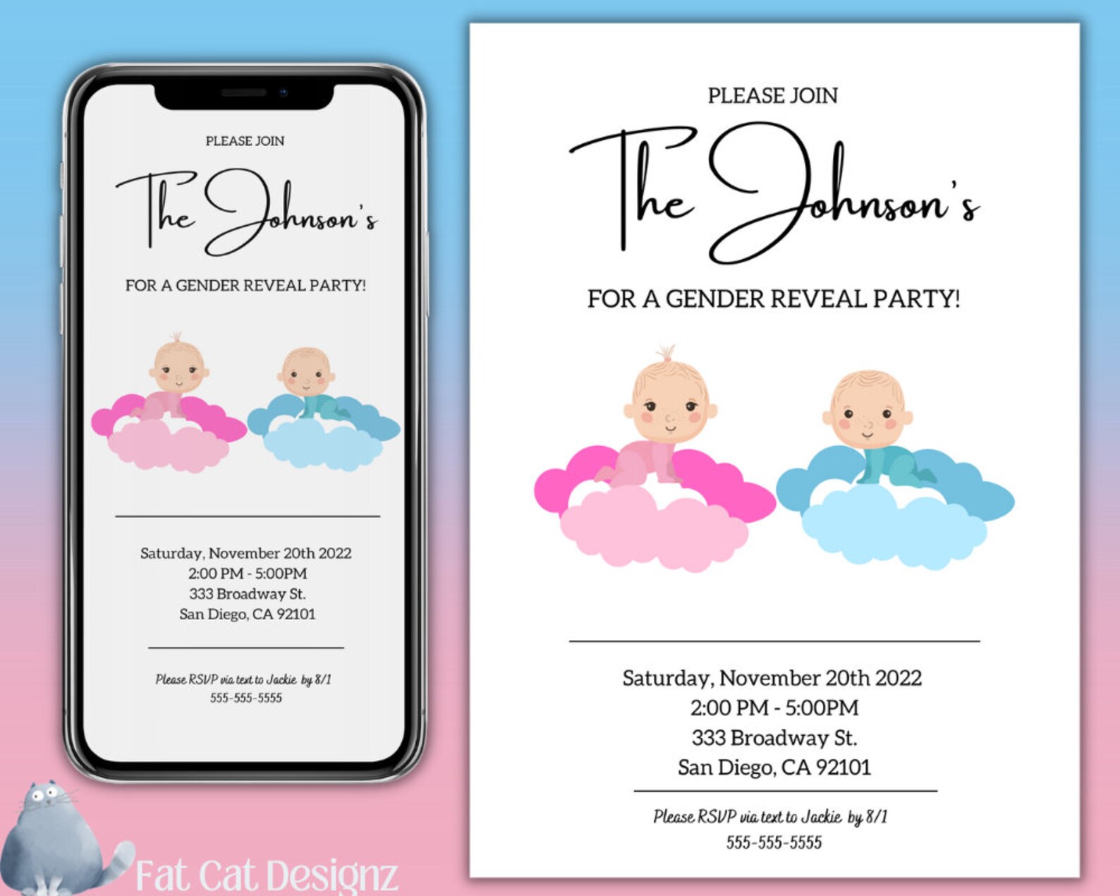 Gender Reveal Invitation Template, Gender Reveal Party Invite, Editable ...