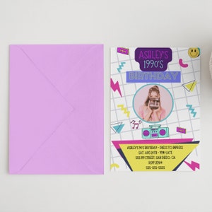 90s Party Invitation, Editable Instant Download Template, 90s Birthday Invitation, 90s Invitation, DIY Photo