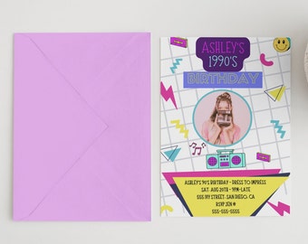 90s Party Invitation, Editable Instant Download Template, 90s Birthday Invitation, 90s Invitation, DIY Photo