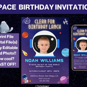 Astronaut Birthday, Space Invitation, Instant Download Editable Template, Galaxy Birthday Party,  Space Themed Party Printable