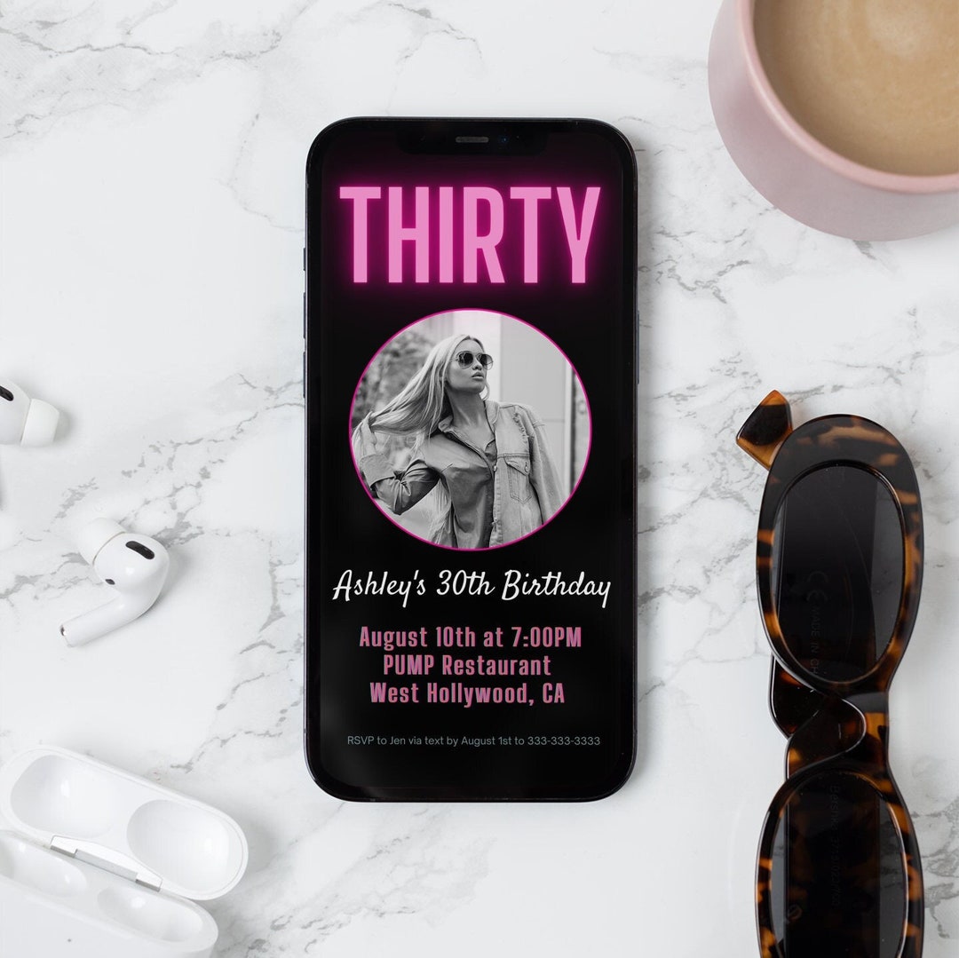 Neon Light Birthday Invitation, Editable Template, Adult Bday Invite ...