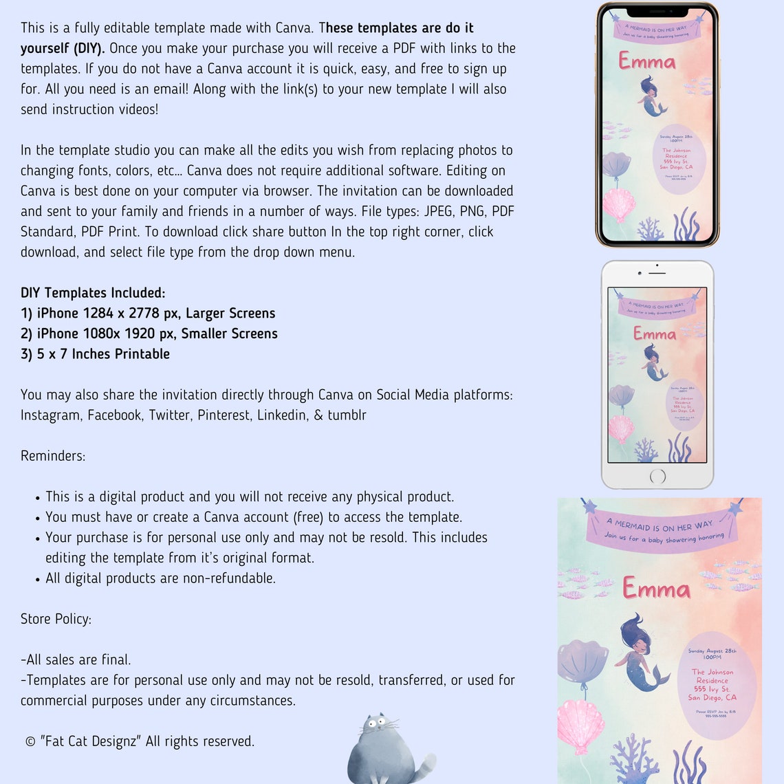Mermaid Baby Shower Digital &amp; Printable Instant Download Templates ...
