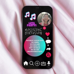 Invito di compleanno Tiktok, Festa Titok, Compleanno Tiktok, Invito di compleanno, Modello modificabile, Download istantaneo, Invito Tiktok